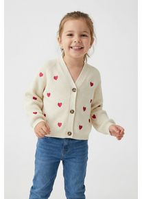 Strickjacke KIDS Only "KOGDANA LIFE LS HEART VNECK CARDIGAN KNT", M&auml;dchen, Gr. 122/128, beige (birch detail), Strick, Obermaterial: 50% Viskose, 27% Nylon, 23% Polyester, unifarben, loose fit normal, V-Ausschnitt, Raglan&auml;rmel Strickb&uuml;ndchen, Strickjacken Strickjacke