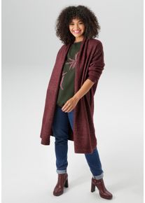 Strickjacke ANISTON PLUS, Damen, Gr. 48, bordeaux meliert 19, 1327 tpx, Feinstrick, Obermaterial: 74% Polyacryl, 23% Polyester, 3% Elasthan, unifarben, figurumspielend kniefrei, Rippb&uuml;ndchen, Strickjacken Strickjacke, in kuscheliger Qualit&auml;t