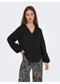 Langarmshirt Only "ONLLUCY LIFE LS V-NECK TOP WVN", Damen, Gr. M, schwarz, Web, Obermaterial: 100% Polyester, unifarben, regular fit, V-Ausschnitt, Shirts Langarmshirt