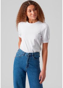 V&eacute;ro Moda T-Shirt VERO MODA "VMKERRY 2/4 O-NECK TOP VMA JRS NOOS", Damen, Gr. M, wei&szlig; (hellwei&szlig;), Jersey, Obermaterial: 100% Baumwolle, unifarben, figurumspielend h&uuml;ftlang, Rundhals, Puff&auml;rmel, Shirts T-Shirt, mit Rundhalsausschnitt, Topseller