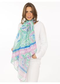 Modeschal Zwillingsherz "Paisley", Damen, mint, Kunstfaser, Modet&uuml;cher Modeschal, transparent, aquarell Print, Schriftzug