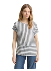 Shirtbluse Tom Tailor, Damen, Gr. 40, blau (sanftes wei&szlig; navy vertical stripe), Obermaterial: 100% Viskose, gestreift, loose fit Po-bedeckend, Rundhals, Blusen Shirtbluse, mit Streifen Muster