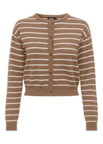 Strickjacke Only "ONLBARIA LS O-NECK CARDIGAN CC KNT", Damen, Gr. L (40), braun (malt ball stripes:cloud dancer), Strick, Obermaterial: 51% Viskose, 26% Polyester, 23% Nylon, gestreift, Rundhals, Strickjacken Strickjacke