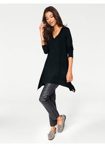 Longshirt Heine "Longshirt", Damen, Gr. 40, schwarz, 95% Viskose, 5% Elasthan, unifarben, V-Ausschnitt, Shirts Longshirt