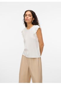 V&eacute;ro Moda Kurzarmbluse VERO MODA "VMBELLA SS LACE TOP WVN GA NOOS", Damen, Gr. S, wei&szlig; (snow wei&szlig;), Web, Obermaterial: 97% Viskose, 3% Elasthan, unifarben, regular fit normal, Rundhals, Blusen Kurzarmbluse