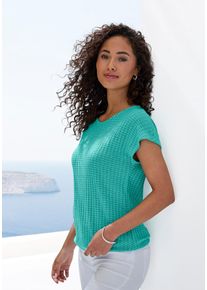 Kurzarmshirt Vivance "aus strukturierter Strickqualit&auml;t", Damen, Gr. 44/46, mint, creme, Strick, Obermaterial: 68% Viskose (LENZING&trade; ECOVERO&trade;), 30% Polyester, 2% Elasthan, unifarben, figurumspielend, Rundhals, Shirts Kurzarmshirt, mit Gummizug im Bund, Topseller