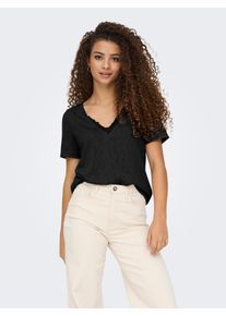 V-Shirt Only "ONLZOLA LIFE S/S V-NECK LACE TOP JRS", Damen, Gr. XS (34), schwarz detail:silber charm, Jersey, Obermaterial: 100% Polyester, unifarben, V-Ausschnitt, Shirts V-Shirt