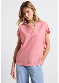 Kurzarmbluse Street One, Damen, Gr. 38, blush peach, Web, Obermaterial: 100% Viskose, unifarben, l&auml;ssig geschnitten h&uuml;ftbedeckend, Rundhals, Blusen Kurzarmbluse, Split Neck