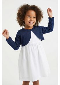 Bolero happy girls, M&auml;dchen, Gr. 104, navy, Strick, Obermaterial: 70% Baumwolle, 30% Polyester, Glitzermuster, unifarben, festlich, bauchfrei, Rundhals, gewellter Abschluss, Strickjacken Bolero, im dezenten Glitzerlook und mit gewellten Kanten