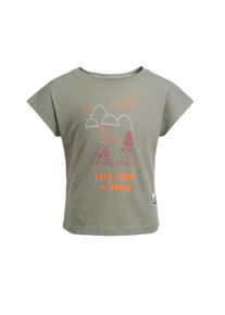 T-Shirt Jack Wolfskin "TAKE A BREAK T G", M&auml;dchen, Gr. 116, gr&uuml;n (mint leaf), Obermaterial: 100% Baumwolle, Rundhals, Shirts T-Shirt, f&uuml;r M&auml;dchen mit einem s&uuml;&szlig;en Aufdruck