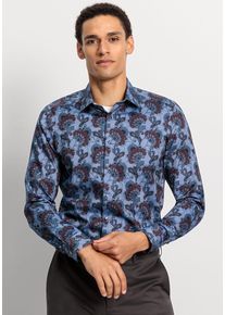 Langarmhemd OLYMP "Level Five body fit", Herren, Gr. 44, N-Gr, blau (rauchblau), Web, Obermaterial: 97% Baumwolle, 3% Elastolefin, gemustert, slim fit, eingesetzt Manschette, Hemden Langarmhemd, mit modischem Print, Langarm