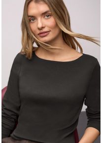 Langarmshirt Street One "Style Lanea", Damen, Gr. 44, schwarzest braun, Jersey, Obermaterial: 50% Baumwolle, 50% Modal. Futter: 100% Baumwolle, regular fit normal, U-Boot-Ausschnitt, angesetztes B&uuml;ndchen, Shirts Langarmshirt, mit U-Boot Ausschnitt