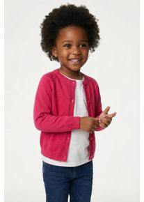 Strickjacke happy girls, M&auml;dchen, Gr. 116, pink, Strick, Obermaterial: 100% Baumwolle, unifarben, regular fit h&uuml;ftlang, Rundhals, Raglan&auml;rmel Strickb&uuml;ndchen, Strickjacken Strickjacke, mit hochwertigem Strickmuster im vorderen Brustbereich