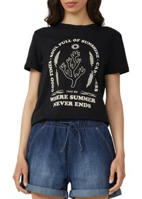 T-Shirt QS, Damen, Gr. L, schwarz, Obermaterial: 100% Baumwolle, bedruckt, regular fit taillenbedeckt, Rundhals, Shirts T-Shirt, mit Print