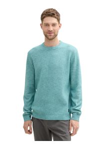 Rundhalspullover Tom Tailor, Herren, Gr. XXL, blau (tropical teal wei&szlig; core), Strick, Obermaterial: 58% Polyester, 37% Polyacryl, 5% Wolle, meliert, regular fit Po-bedeckend, Rundhals, Rippb&uuml;ndchen, Pullover Rundhalspullover, mit Rippstruktur