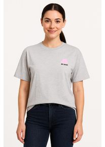 Kurzarmshirt Only "ONLVIVVI LIFE S/S LOVELY TOP JRS", Damen, Gr. L, grau (light grau melange print:college bear), Jersey, Obermaterial: 100% Baumwolle, regular fit normal, Rundhals, Shirts Kurzarmshirt, Baumwolle, regular fit, Rundhals