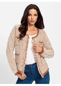Strickjacke Heine, Damen, Gr. 48, gelb (camel, champagner, meliert), 55% Baumwolle, 23% Polyester, 22% Polyacryl, meliert, Strickjacken Strickjacke