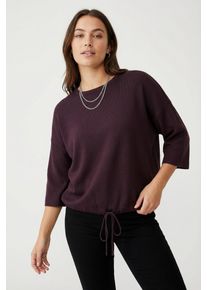 Kurzarmpullover Only "ONLSITERI SS LOOSE TIE O-NECK TOP CC KNT", Damen, Gr. M, winetasting, Strick, Obermaterial: 43% Polyester, 40% Viskose, 17% Nylon, unifarben, loose fit h&uuml;ftlang, Rundhals, Pullover Kurzarmpullover