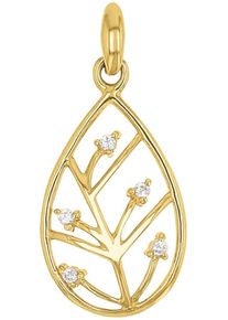 Kettenanh&auml;nger Amor "Tropfen mit &Auml;sten", gold (gelbgoldfarben, kristallwei&szlig;, kristallwei&szlig;), Schmuckanh&auml;nger, Damen, Gelbgold 375, 0,41 g, Kettenanh&auml;nger, mit Zirkonia (synth.)