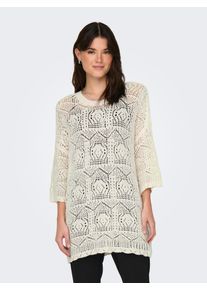 Rundhalspullover Only "ONLBEACHIE LIFE SS LOOSE O-NECK NOOS KNT", Damen, Gr. M (38), wei&szlig; (cloud dancer), Strick, Obermaterial: 50% Baumwolle, 50% Polyester, unifarben, Rundhals, Pullover Rundhalspullover