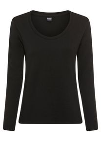 Langarmshirt BOSS "Waffle", Damen, Gr. XS, schwarz (schwarz 001), Jersey, Obermaterial: 60% Baumwolle, 40% Polyester, Waffelmuster, Basic normal, tiefer Rundhals, Shirts Langarmshirt, Schlaf-Top, Waffelstruktur, aus Baumwollmix