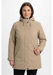 3-in-1-Funktionsmantel Maier Sports "Doppelmantel Damen", Damen, Gr. 56, beige (coriander), Obermaterial: 100% Polyester, hoch geschlossener Ausschnitt, mit Druckkn&ouml;pfen, M&auml;ntel 3-in-1-Funktionsmantel, wasser- & winddicht, f&uuml;r den &Uuml;bergang & Winter, in gro&szlig;en Gr&ouml;&szlig;en