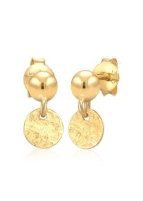 Paar Ohrstecker Elli Premium "Ohrringe Stecker Kugel Pl&auml;ttchen Antique 375 Gelbgold" Gr. 10, gold, Ohrringe, Damen, ohne Stein, Gelbgold 375, Paar Ohrstecker