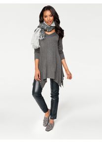 Longshirt Heine "Longshirt", Damen, Gr. 34, grau (grau, melange), 95% Viskose, 5% Elasthan, unifarben, V-Ausschnitt, Shirts Longshirt