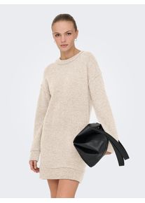 Midikleid Only "ONLHAZEL LS O-NECK DRESS BF KNT", Damen, Gr. XS, N-Gr, wei&szlig;cap gray detail:melange, Strick, Obermaterial: 93% Polyester, 4% Wolle, 3% Elasthan, meliert, regular fit kurz, Rundhals, Rippb&uuml;ndchen, Kleider Midikleid, Sommerkleid