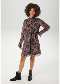 Blusenkleid Aniston CASUAL, Damen, Gr. 36, N-Gr, rosa (schwarz, dunkelbraun, braun, hellbraun, fuchsia, pink, rose, dunkelgr&uuml;n, gr&uuml;n, hellgr&uuml;n, wei&szlig;), Mesh, Obermaterial: 95% Polyester, 5% Elasthan. Futter: 100% Polyester, bedruckt, gebl&uuml;mt, gemustert, l&auml;ssig geschnitten kniefrei, Babylock mit Gummizug, Kleider Blusenkleid, mit fantasievollem Leo- und Blumenmuster bedruckt