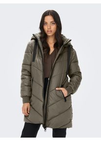 Jacqueline de Yong Steppmantel JDY "JDYSKYLAR LIFE HOOD JACKET OTW NOOS", Damen, Gr. XS, vetiver detail:schwarz, Web, Obermaterial: 100% Polyester, unifarben, ca. Mitte Oberschenkel, Rippb&uuml;ndchen, M&auml;ntel Steppmantel