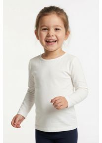 Langarmshirt happy girls, M&auml;dchen, Gr. 116, beige (ecru), Jersey, Obermaterial: 95% Baumwolle, 5% Elasthan, unifarben, figurbetont h&uuml;ftlang, Rundhals, abgesteppte Kante, Shirts Langarmshirt, in Basic-Form