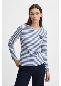 Langarmshirt Only CARMAKOMA "CARBODIL L/S O-NECK BLOUSE JRS", Damen, Gr. M, riviera stripes:cloud dancer, emb. bow, Jersey, Obermaterial: 63% Polyester, 33% Baumwolle, 4% Elasthan, gestreift, regular fit normal, Rundhals, Shirts Langarmshirt, Materialmix, regular fit