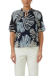 Plisseebluse s.Oliver BLACK LABEL, Damen, Gr. 44, navy aop, Obermaterial: 100% Polyester, bedruckt, h&uuml;ftlang, Rundhals, Blusen Plisseebluse, leicht ausgestellte 3/4-&Auml;rmel, mit Schleife am Ausschnitt