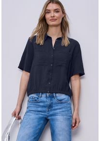 Kurzarmbluse Street One, Damen, Gr. 36, shadowed navy, Web, Obermaterial: 88% Viskose, 12% Polyamid, unifarben, normal h&uuml;ftbedeckend, Rundhals, abgesteppte Kante, Blusen Kurzarmbluse, mit Elastiksaum, Topseller