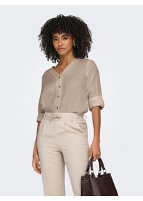Langarmbluse Only "ONLTHYRA LIFE V-NECK L/S SHIRT NOOS WVN", Damen, Gr. M, oxford tan, Web, Obermaterial: 100% Baumwolle, unifarben, regular fit Po-bedeckend, Blusen Langarmbluse, Baumwolle, regular fit