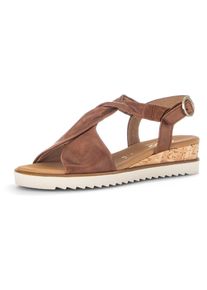 Sandalette Gabor "GENUA", Damen, Gr. 42, braun (camelfarben), Kalbsleder, unifarben, Schuhe Sandalette, Keilabsatz, Sommerschuh, Riemchensandale in Komfortweite G (=weit)