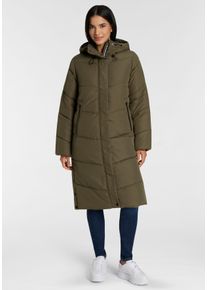 Steppmantel Only "ONLMEGAN LIFE LONG PUFFER COAT CS OTW", Damen, Gr. XS, gr&uuml;n (kalamata), Steppware, Obermaterial: 100% Polyester, unifarben, lang, M&auml;ntel Steppmantel, verdeckter Zipper, Rei&szlig;verschlusstaschen, winddicht