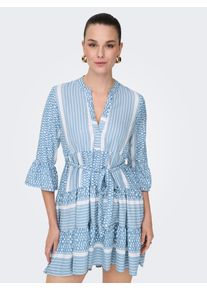 Tunikakleid Only "ONLATHENA LIFE 3/4 SHORT DRESS WVN NOOS", Damen, Gr. M (38), N-Gr, coronet blau aop:athena print, Web, Obermaterial: 100% Polyester, bedruckt, regular fit kniefrei, V-Ausschnitt, Kleider Tunikakleid, Sommerkleid