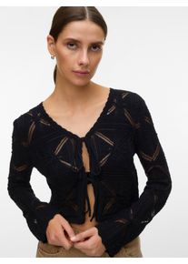 V&eacute;ro Moda Strickjacke VERO MODA "VMLOLA LS V-NECK BOW CARDIGAN NOOS", Herren, Gr. XL, schwarz, Strick, Obermaterial: 100% Baumwolle, unifarben, regular fit kurz, V-Ausschnitt, Strickjacken Strickjacke, Baumwolle, regular fit