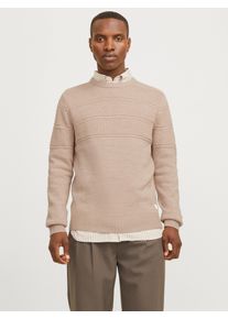 Jack & Jones Rundhalspullover JACK & JONES "JJJERRY KNIT CREW NECK AW24", Herren, Gr. S, beige (oatmeal detail:melange), Strick, Obermaterial: 57% Polyacryl, 43% Baumwolle, meliert, normal, Rundhals, Rippb&uuml;ndchen, Pullover Rundhalspullover, mit Struktur