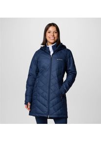 Steppmantel Columbia "Heavenly Long Hooded Jacket", Damen, Gr. XS, blau (collegiate navy), Steppware, Obermaterial: 100% Polyester. Wattierung: 100% Polyester, l&auml;ssig geschnitten Po-bedeckend, hoch geschlossener Ausschnitt, eingesetzt eingefasste Kante mit Daumenl&ouml;chern, M&auml;ntel Steppmantel