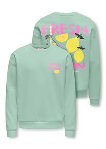 Sweatshirt KIDS Only "KOGCANASTA LS LOOSE PRINTED UB SWT", M&auml;dchen, Gr. 134/140, aqua foam print:lemon, Sweatware, Obermaterial: 50% Baumwolle, 50% Polyester, bedruckt, unifarben, bequem normal, Rundhals, B&uuml;ndchen, Sweatshirts Sweatshirt, mit kleinem Brustdruck