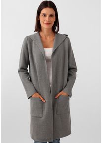 Cardigan Zwillingsherz, Damen, Gr. L/XL, grau (dunkelgrau), Sweatware, Obermaterial: 50% Viskose, 27% Polyester, 23% Polyamid, normal knielang, ohne Ausschnitt, Strickjacken Cardigan, Kapuze, Taschen, Langarm, ohne Verschluss