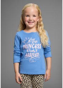 Langarmshirt Kidsworld "mit Glitzerprint: PRINCESS HAS ARRIVED", M&auml;dchen, Gr. 116/122, blau, Single Jersey, Obermaterial: 100% Baumwolle, bedruckt, Basic h&uuml;ftbedeckend, Rundhals, Shirts Langarmshirt, Spr&uuml;cheshirt, Glitzershirt f&uuml;r kleine Prinzessinnen