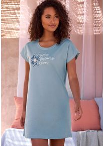Nachthemd Vivance Dreams, Damen, Gr. 48/50, N-Gr, graublau, Single Jersey, Obermaterial: 100% Baumwolle, bedruckt, unifarben, Basic, loose fit mini, Rundhals, angeschnitten, Kleider Nachthemd, mit sch&ouml;nem Frontprint