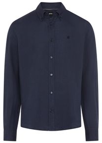 Leinenhemd BOSS "LIAM", Damen, Gr. XXL, N-Gr, dunkelblau404, Web, Obermaterial: 100% Leinen, unifarben, regular fit normal, 1-Knopf-Manschette, Hemden Leinenhemd, mit Button-Down-Kragen, regular fit