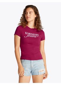 Rundhalsshirt Tommy Jeans CURVE "Shirt TJW SLIM ESSENTIAL", Damen, Gr. 4XL (48), brilliant berry, Jersey, Obermaterial: 100% Baumwolle, bedruckt, unifarben, regular fit, Rundhals, Shirts Rundhalsshirt, in Gro&szlig;en Gr&ouml;&szlig;en, Logo-Print auf Brusth&ouml;he, mit Logostickerei