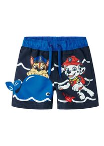 Badehose name it "NMMMIKI PAW LONG SWIMSHORTS CPLG", Jungen, Gr. 92, N-Gr, navy blazer, Polyester, bedruckt, unifarben mit Farbeinsatz, Badehosen Badehose, mit hochwertigem Paw Patrol Motiv