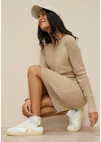 Strickkleid Tamaris, Damen, Gr. 46, N-Gr, beige (sand melange), Strick, Obermaterial: 50% Viskose, 28% Polyester, 22% Polyamid, figurumspielend mini, Rundhals, Raglan&auml;rmel Strickb&uuml;ndchen, Kleider Strickkleid, Mini-L&auml;nge mit Ajourstrickmuster aus Viskosemischung